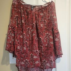 Sheer Printed Bell Sleeve Flared Tunic